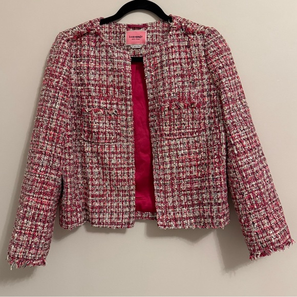 Kate Spade New York Metallic Tweed Jacket Size 4 Fringe Trim - Picture 6 of 8